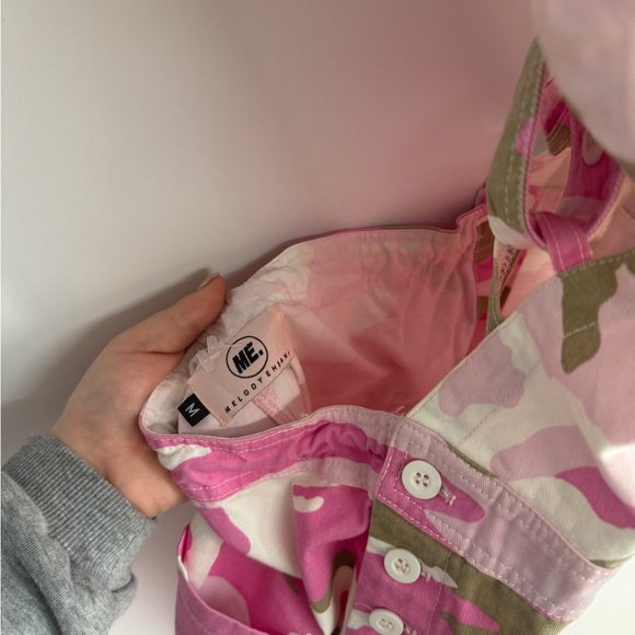 ME Melody Eshani Streetwear Y2K Pink and Green Camouflage Baggy Overalls - Picture 3 of 4